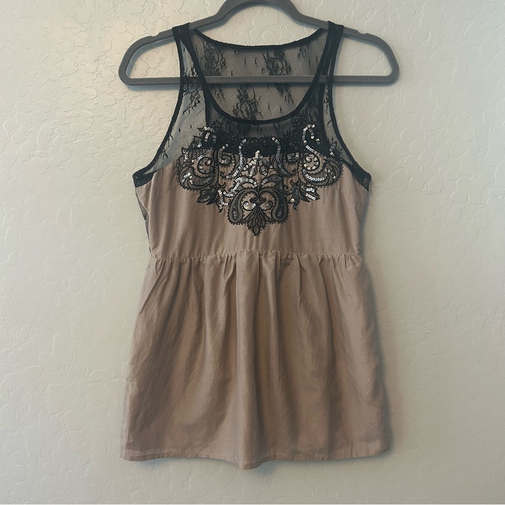 Miss Me silk blend sequined lace peplum babydoll tank blouse size medium y2k